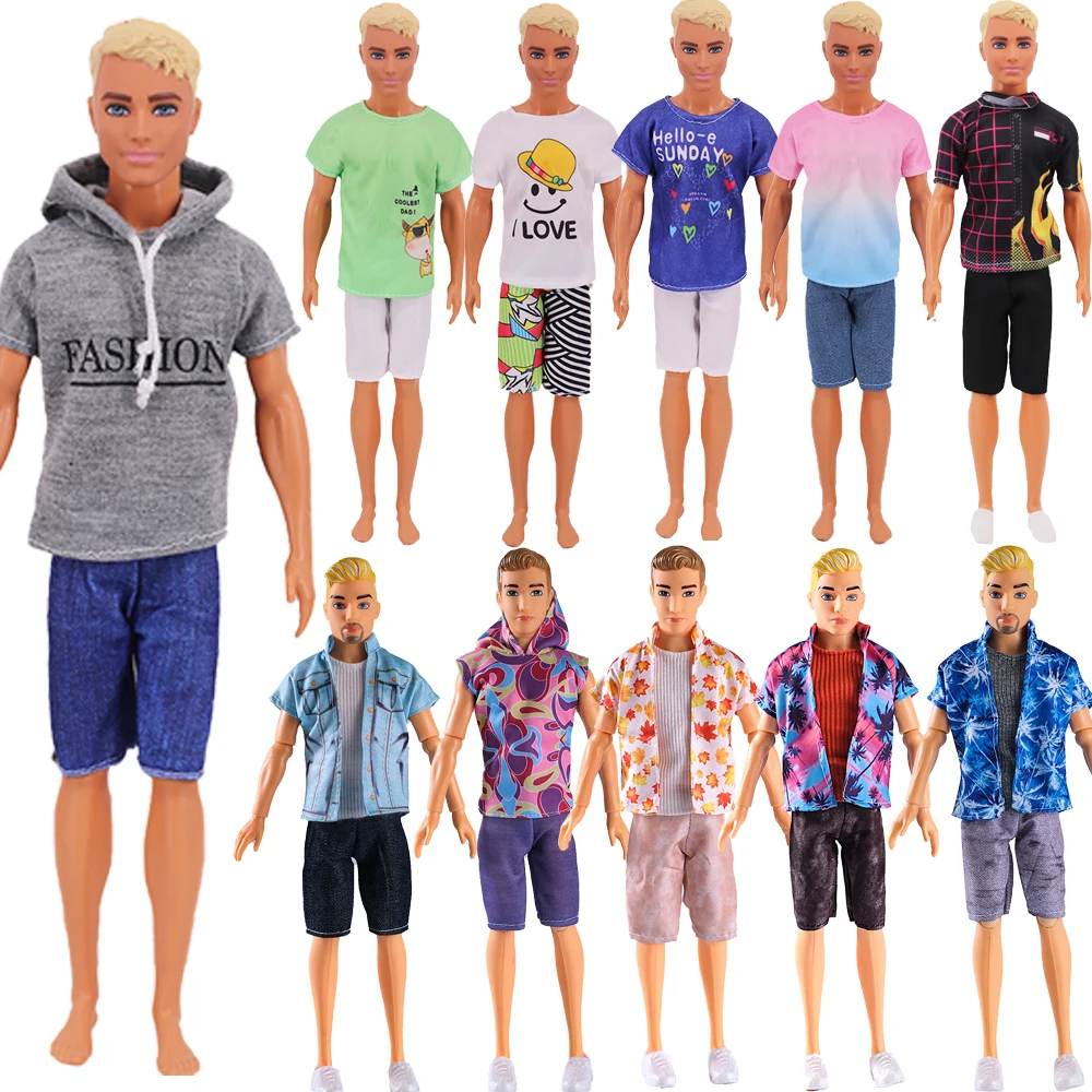 Ken Doll Clothes Round neck T-shirt + Beach shorts Floral shirt Summer Suit For 11.8 Inch Doll,30 Cm Doll Toy Accessories Gift