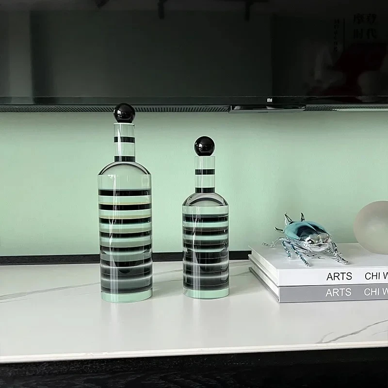 Black Stripe Transparent Geometric Crystal Bottle Statue Desk Decoration Zebra Stripes Crystal Bottle Sculpture Ornaments