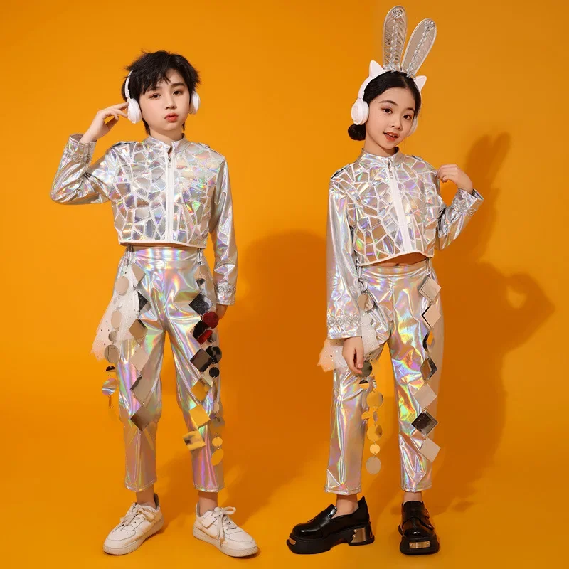 Children's Silver Jazz Dance Costume Technology Style Robot Metaverse Fashion Show Costume Party Fashion Performance Costume