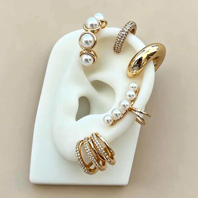 5er-Set goldfarbene Zirkon-Perlen-Ohrclips für Damen, neue C-Ohrklemmen, nicht durchstochende Ohrclips, Trendschmuck, Geschenkideen