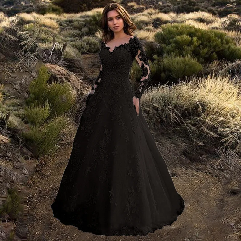 2026 New Women's Dress Lace Deep v Long Sleeve Dress Long Dress Long Dress Gown Vestidos De Festa view 5