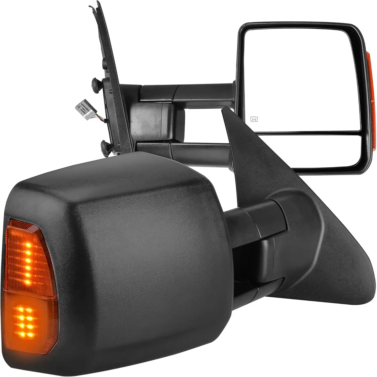 Towing Application, Unspecified Material, Black Color, Tow Mirrors with Power Control, Heated, Turn Signal