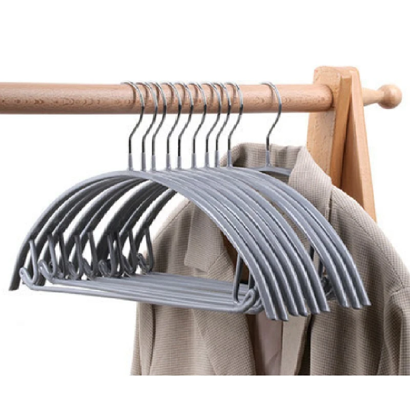 Silver No Shoulder Bumps Non-Slip Hanger Sweater Hanger Suit Hanger With Pants Bar Pack Of 10