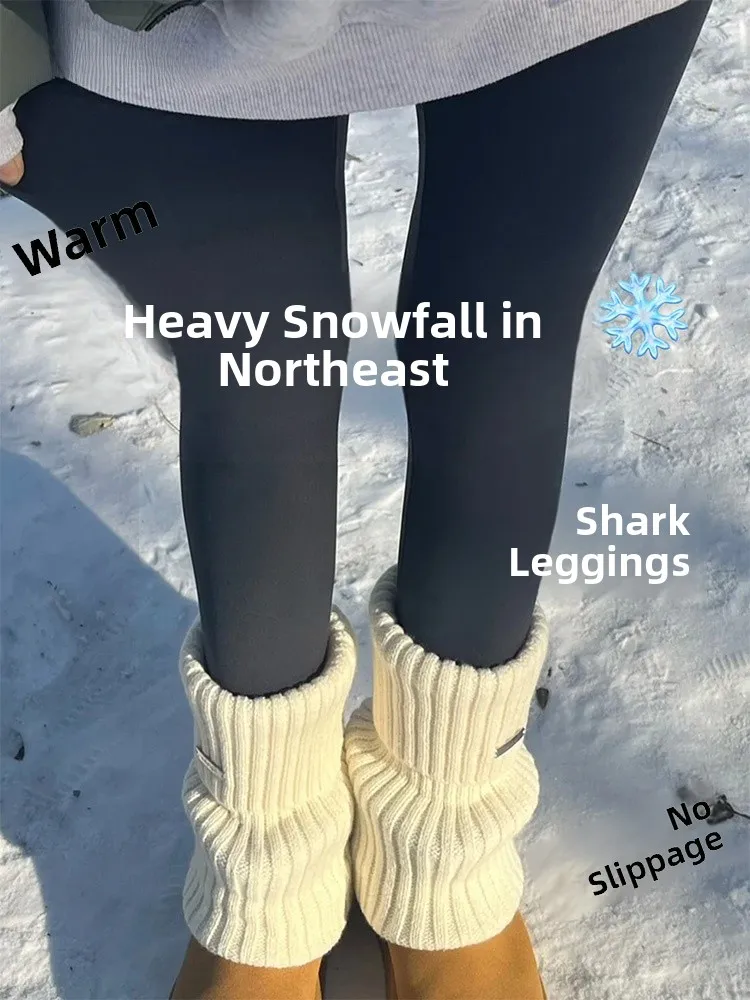 

Women's Fce Lined Thi Yoga Pants High Waist Bicolor High Elastici Winter arkskin Tight Pants Casual Long Trousers