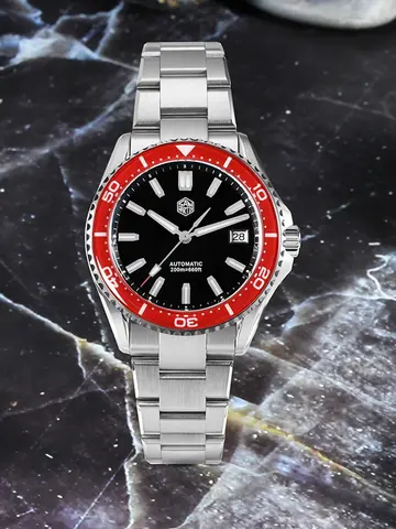 San Martin SN0129 Enamel Dial Mechanical Watches NH35 Automatic Movement Men Luxury Watch Luminous 200m Waterproof Dive Watches