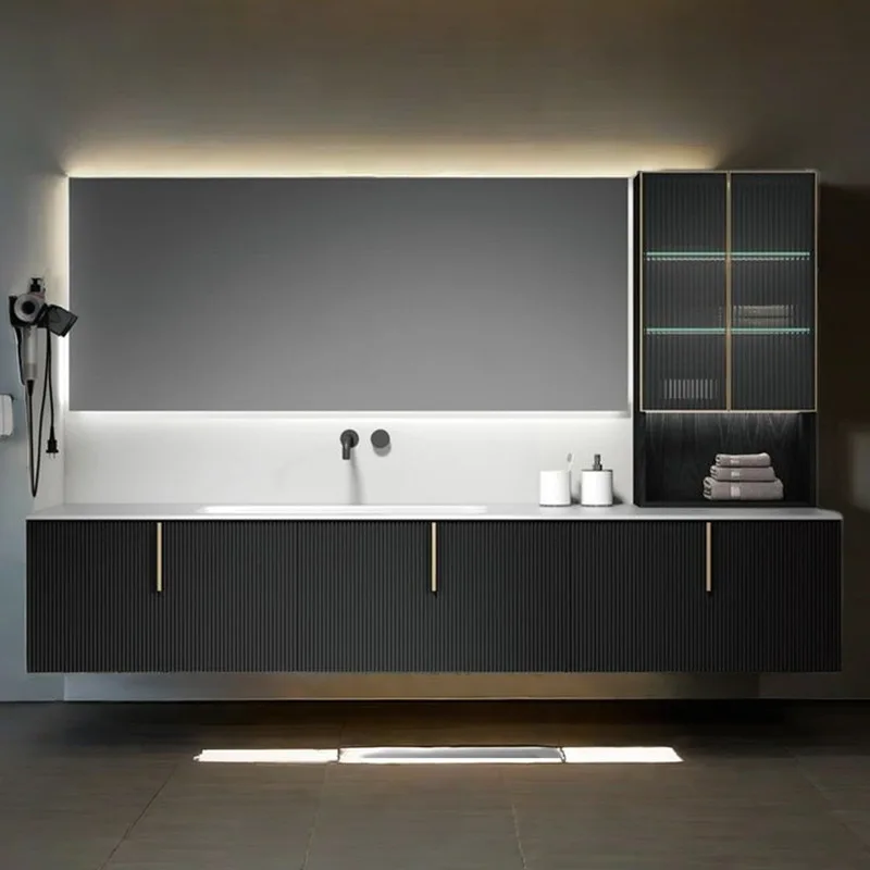 Double sink bathroom vanity waterproof plywood cabinet with smart mirror copper drain