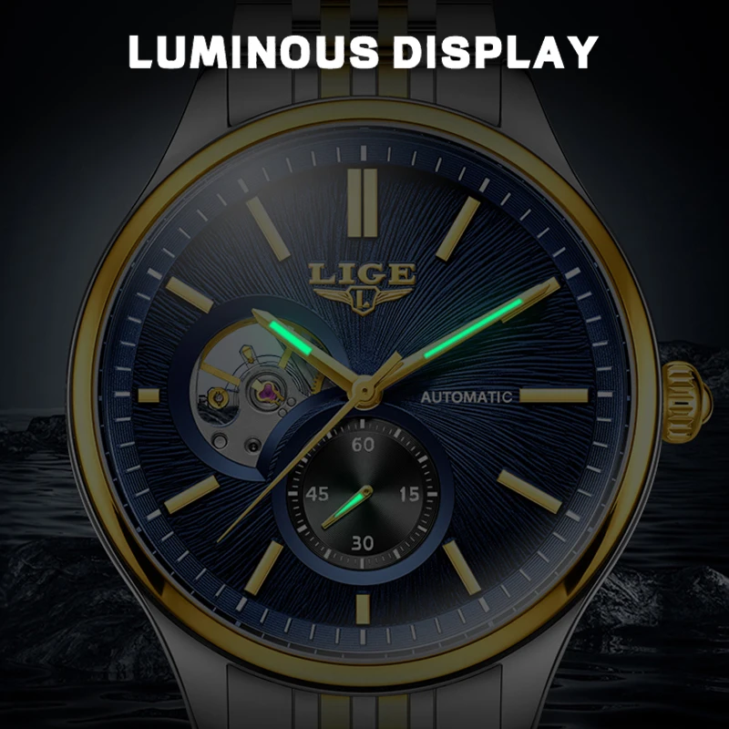 LIGE أعلى الفاخرة التلقائية ساعة رجالي موضة ساعات آلية عادية الرجال مقاوم للماء مضيئة الصلب ساعات المعصم Reloj Hombre #6