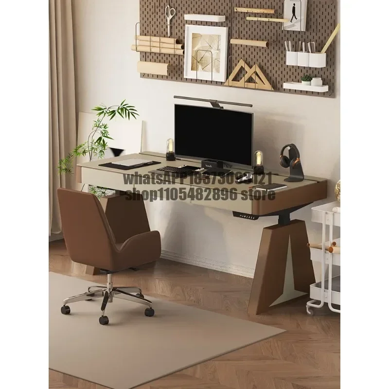 Fully automatic dual motor home desk saddle leather electric lifting computer desk
