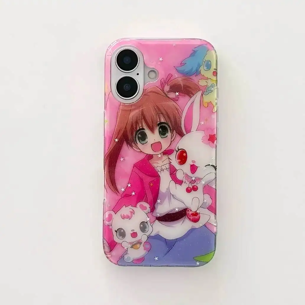 Coque de téléphone lapin de dessin animé japonais, étui mignon en Silicone pour iPhone 16e 15 14 13 12 11Pro Max 7 8 Plus XR XS MAX