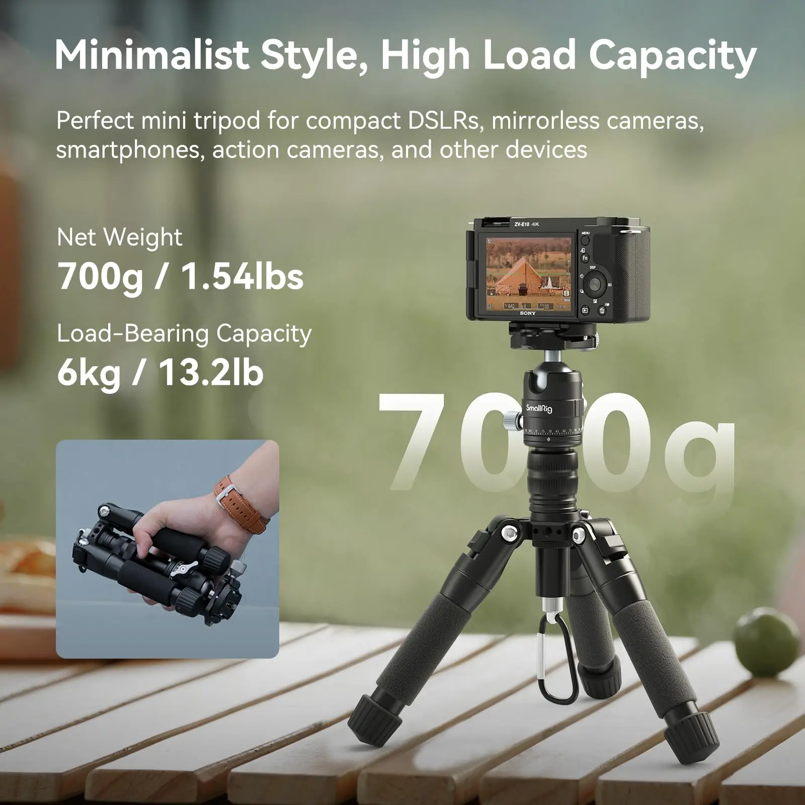 SmallRig Aluminum Mini Tripod VT-20 with 360° Ball Head for DSLR Camera Video Camcorder Load up to 13lb/6kg -4289