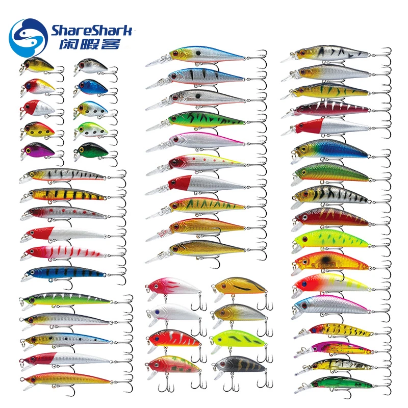 56 Pcs Minnow Fishing Lures Kit Crank bait Swimbait Minnow Hard Popper Crank Set  Trout Bass Treble Hook Freshwater Saltwater