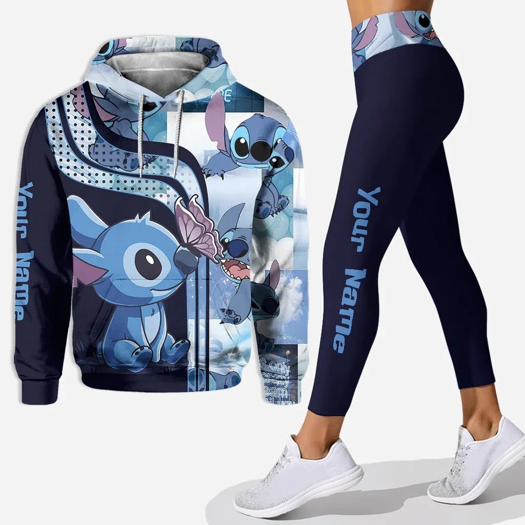 Stitch 3D bluza z kapturem legginsy garnitur damski zestaw bluz z kapturem spodnie do jogi spodnie dresowe damskie Disney bluza do jogi legginsy modny dres