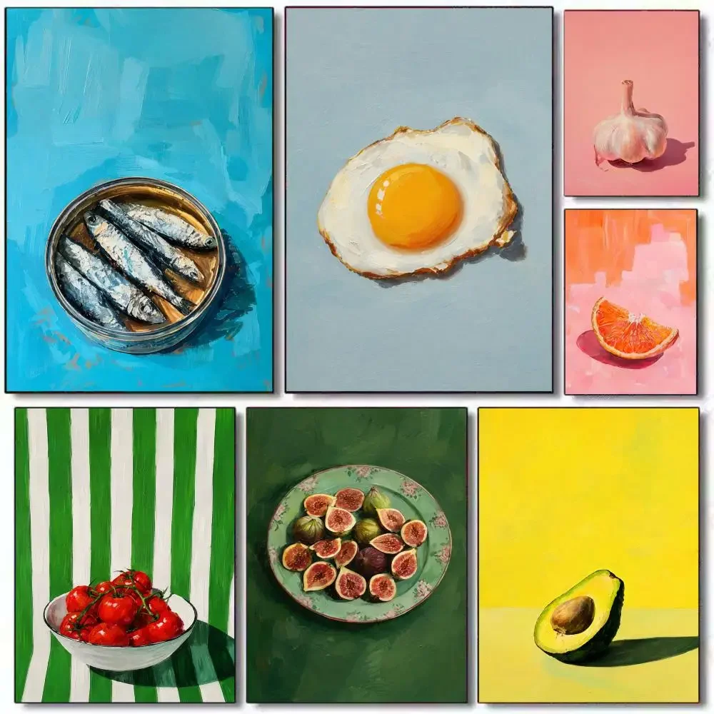 Dining Fruit  Avocado Tomato Coffee Painting Calligraphy Wall Art HD Canvas Oil Painting Posters Prints Home Bedroom  Decor G