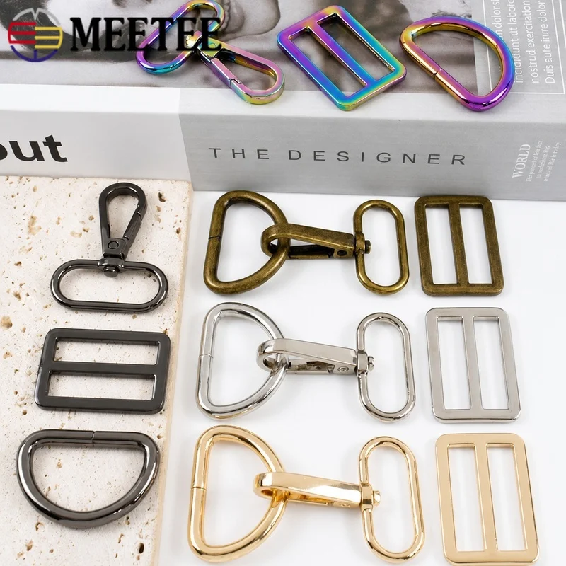 

5Sets Metal Bag Strap Buckle 20-38mm Swivel Lobster Buckles D Ring Tri Glide Slider Webbing Adjust Hook DIY Sewing Accessories