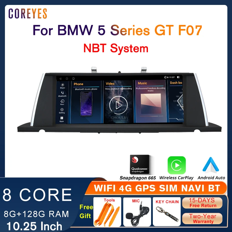 

COREYES 10.25 Inch Android 12 For BMW 5 Series GT F07 2013-2018 NBT System 8G+128G Car Radio Carplay Auto Snapdragon 665 Player