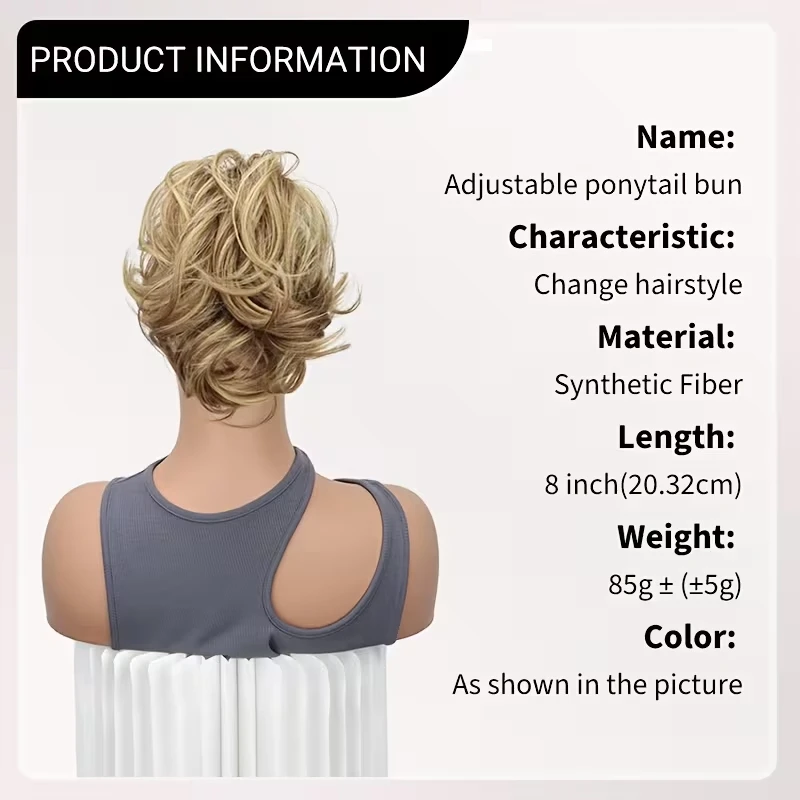 8Inch Synthetic Short Curly Elegant Messy Bun Hair Extension Claw Clip Ponytail Mixed Color Adjustable Hairpiece for Women