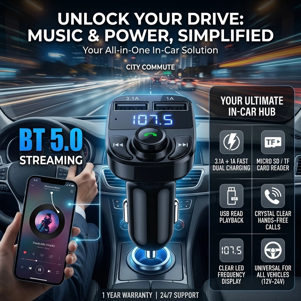 Bluetooth FM Transmitter Car Hands-Free Calling Radio Receiver Mp3 Music Stereo Adapter Dual USB Port Charger New