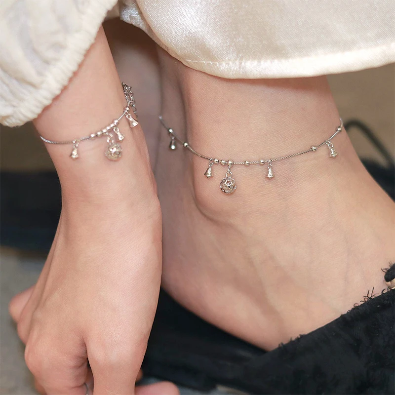 Fashion Round Hollow Ball Bell Shape Pendant Anklets For Women 925 Sterling Silver Jewelry Fine Bracelet Sexy Beach Foot Chain - view 6