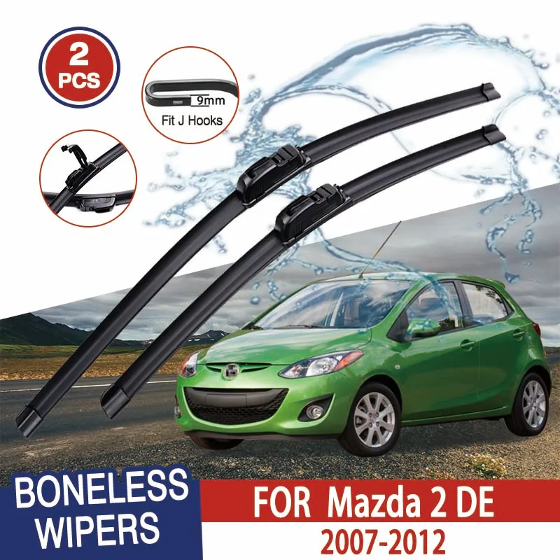 Für Mazda 2 DE 2007-2012 Auto Wischer U-typ Weiche Gummi Ohne Knochen Wischer HD Leise Langlebig Automotive wischer 24 "+ 14"