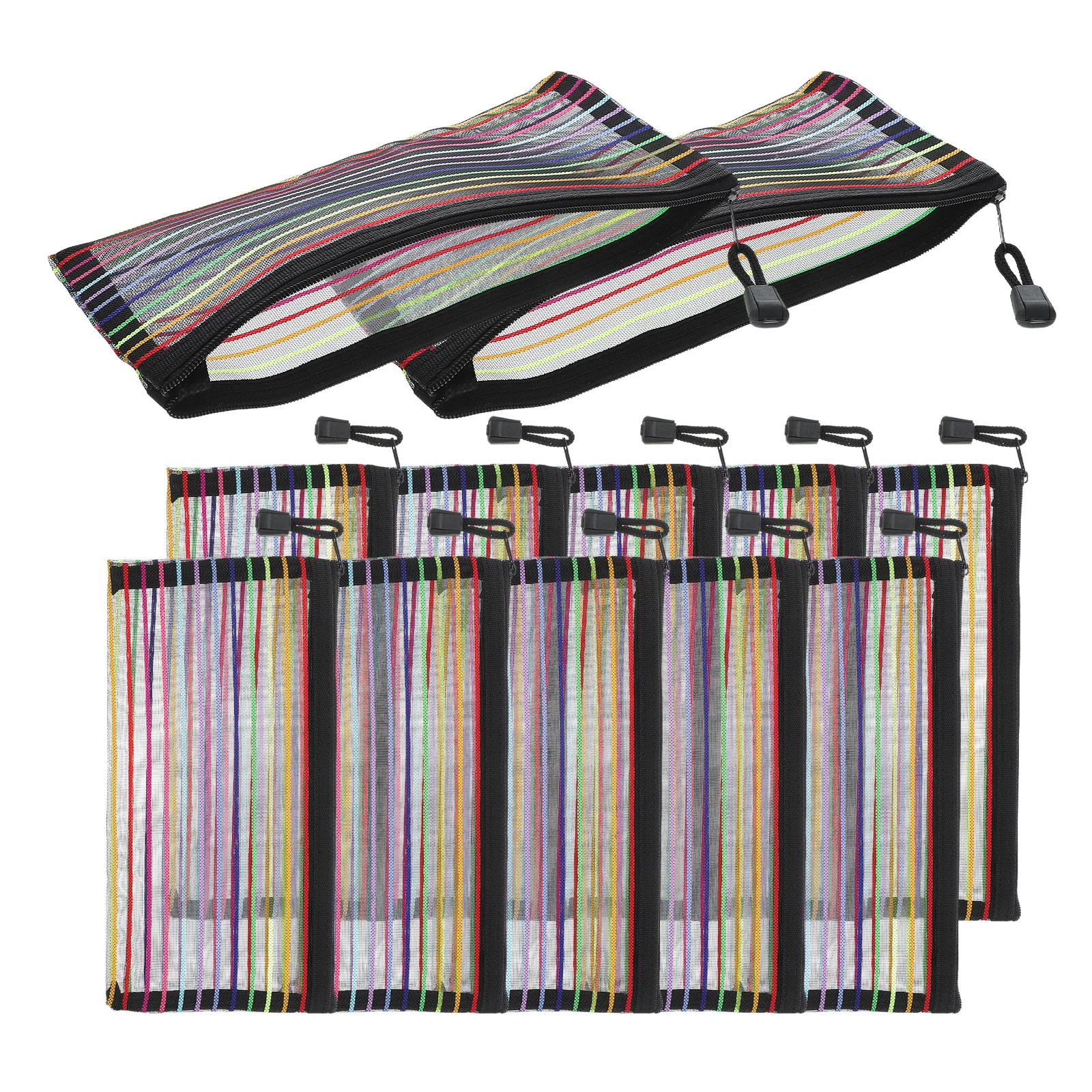 

12pc Colorful Striped Pvc Pencil Pouches Smooth Zipper Portable Stationery Organizer For Students Office Document Storage Bag