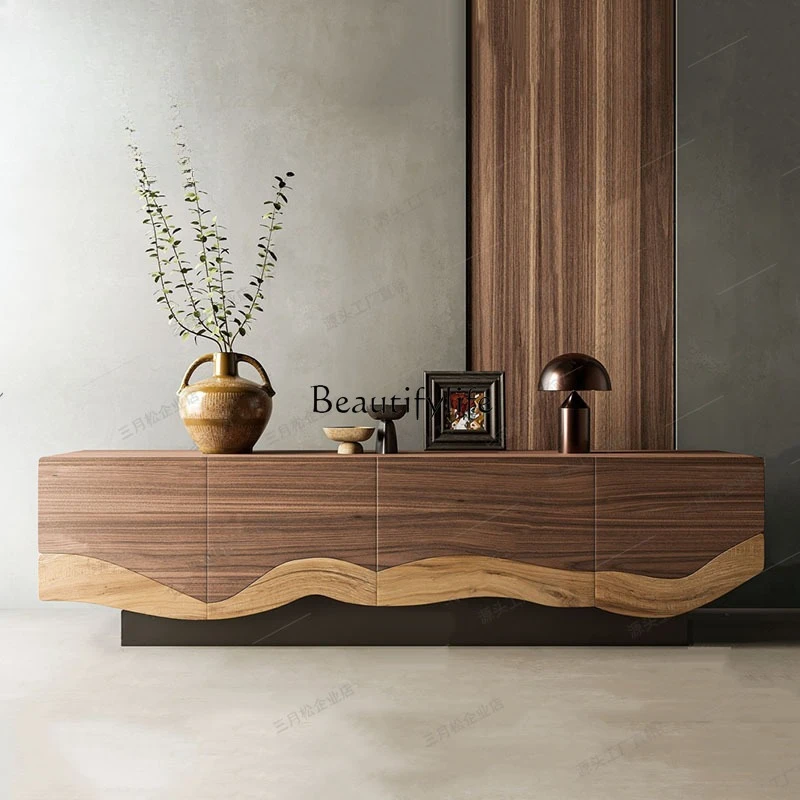 

02 Medieval solid wood light luxury TV cabinet, living room floor storage locker