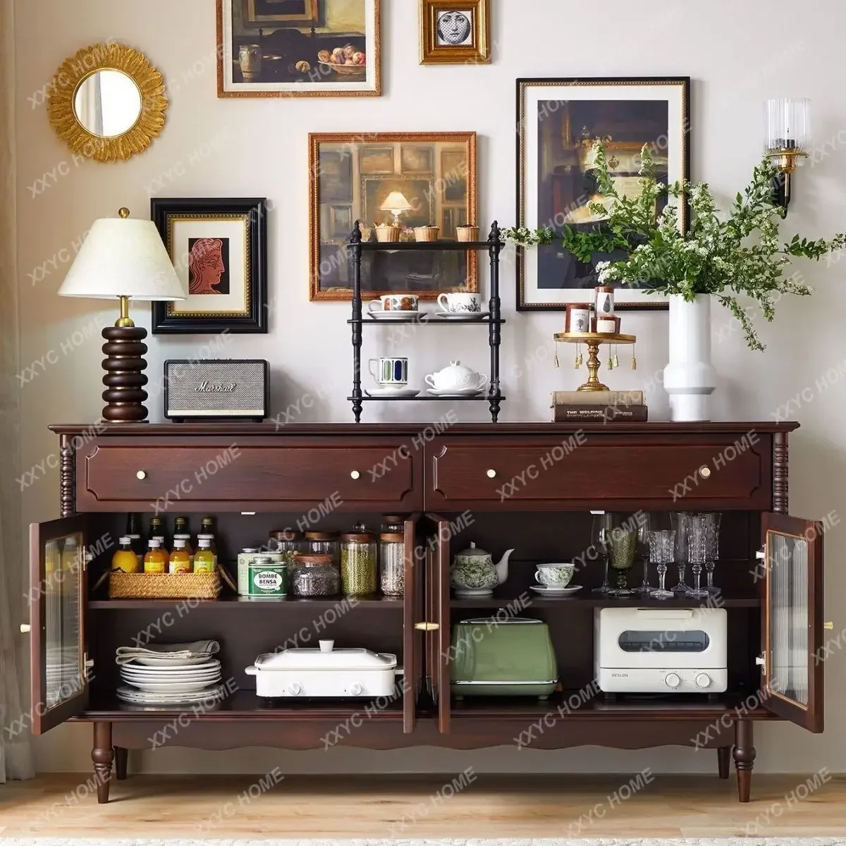 

H retro solid wood dining side living room kitchen locker against the wall integrated tea cabinet storage entrance