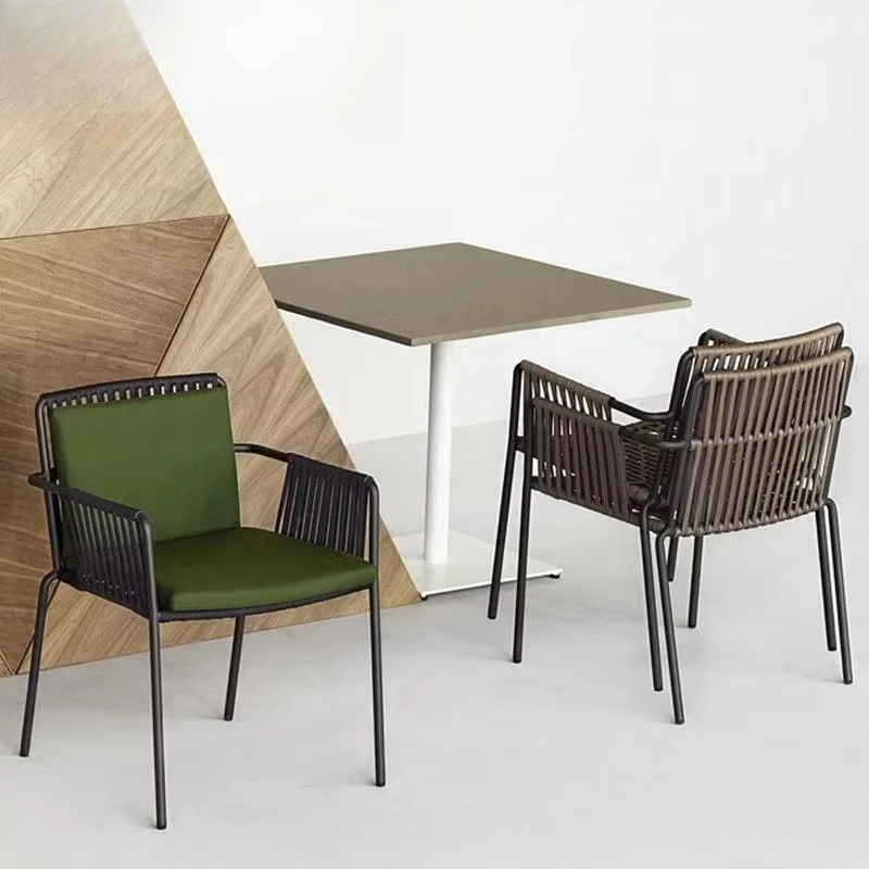 

Outdoor dining furniture set Casual aluminum frame table Wicker chair Lightweight stackable design