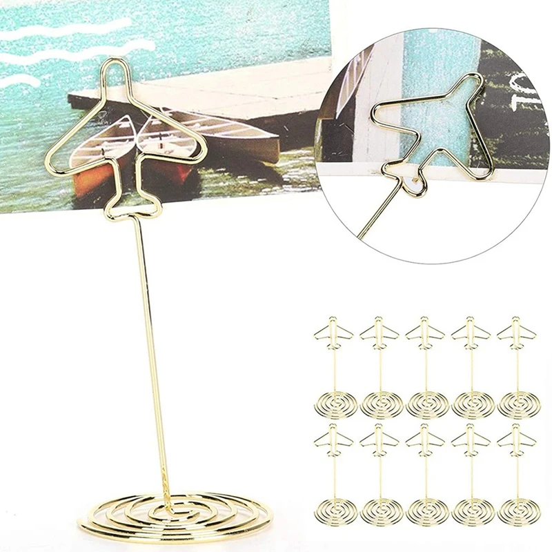 20Pcs Memo Clip Holder, Table Number Name Card Holder Desktop Metal Business Card Photo Gold Plane Frame With Base