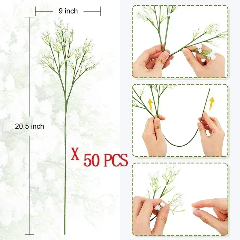 50 Pcs Artificial Flowers Babies Breath Flowers Fake Gypsophila Plants Flowers for Wedding Home Party Decor - view 2