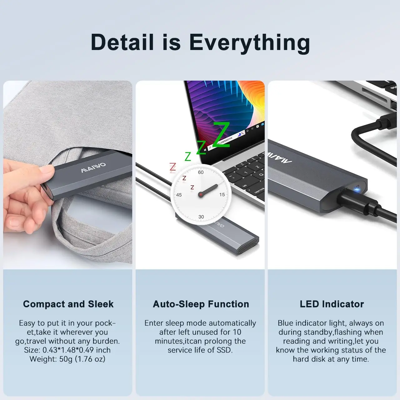 MAIWO 10Gbps M2 SSD caja NVMe NGFF PCIe M.2 SSD portátil USB C a PCI-E M.2 NVMe SSD lector UASP para 2230/42/60/80 ssd