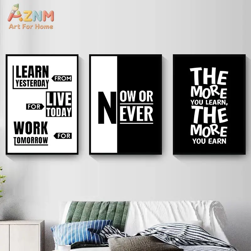 AZNM Motivational Quote Wall Art, Never Give Up Believe In Yourself Canvas Print, Modern Inspirational Home Office Decor Poster,