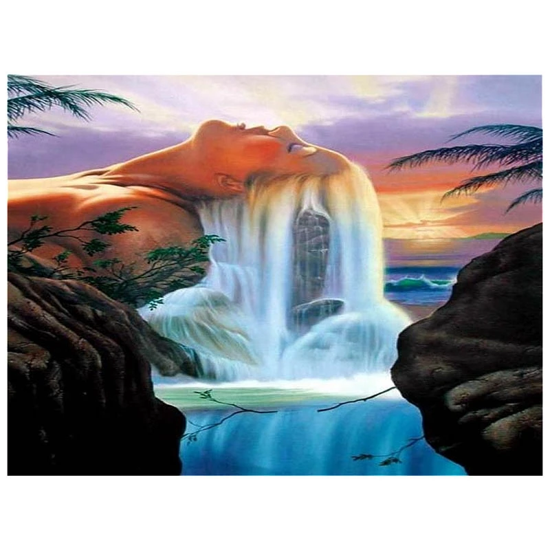 Fairy Waterfall DIY Pintura Diamante, Resina Redonda, Ponto Cruz, Home Wall Decor, 30x40cm