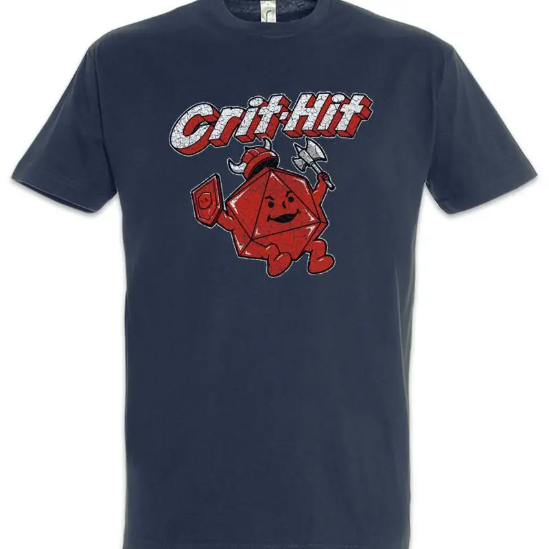 Crit Hit T Shirt Geek Nerd Fun Dinosaurs RPG MMORPG Gamer Gaming Dices Dice PC