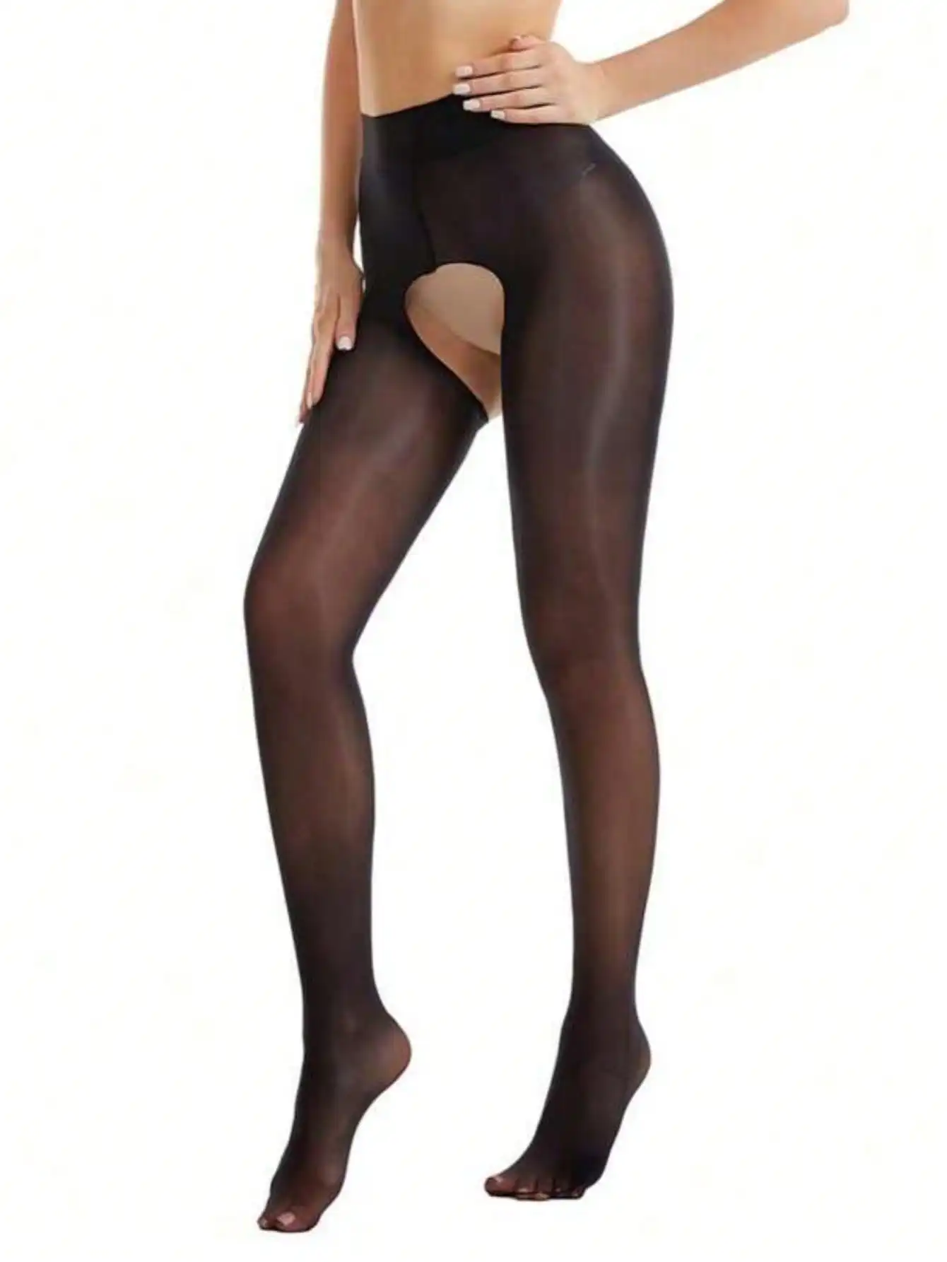 

Women's Sheer Open-Crotch Stockings with High Waist Band