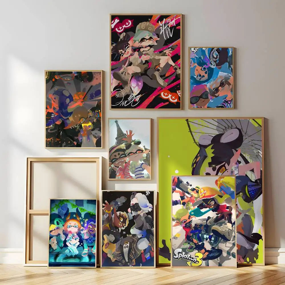 Game S-Splatoon Poster Self-adhesive Wall Mural Art Waterproof Sticker For Bar Room Decor High Quality Print Gift