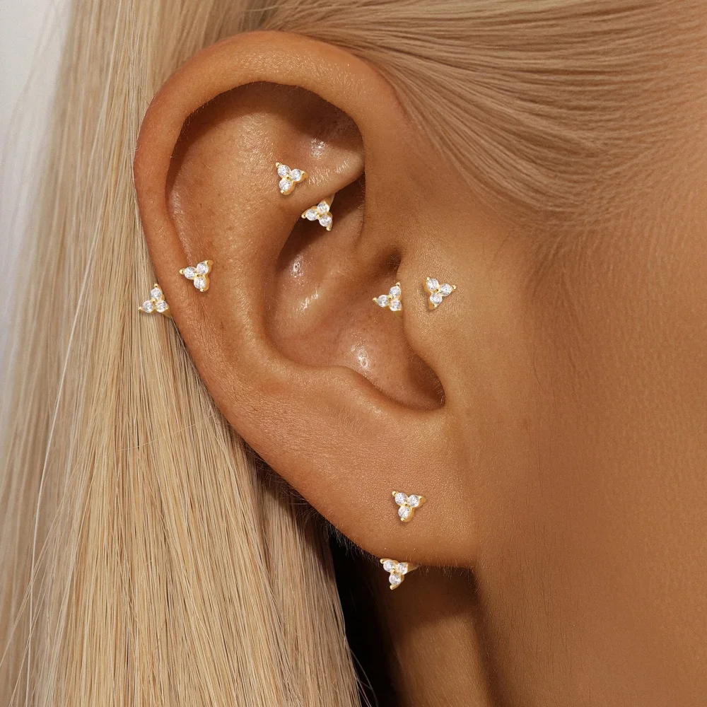 AIDE 925 Sterling Silver Three-leaf Clover U-shaped Earrings for Women Cartilage Piercing Ear Bone Ring Nose Ring Jewelry Gifts