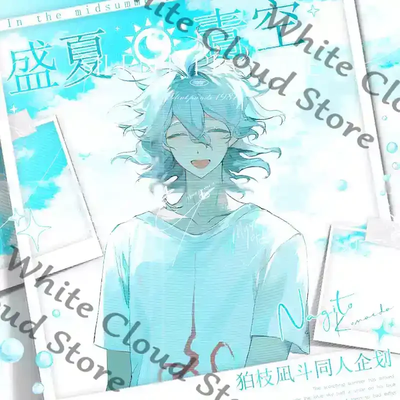 Anime Danganronpa Nagito Komaeda Cosplay Cartoon Badge Transparent Card Instant Camera Laser Ticket Water Ripple Circular Plate