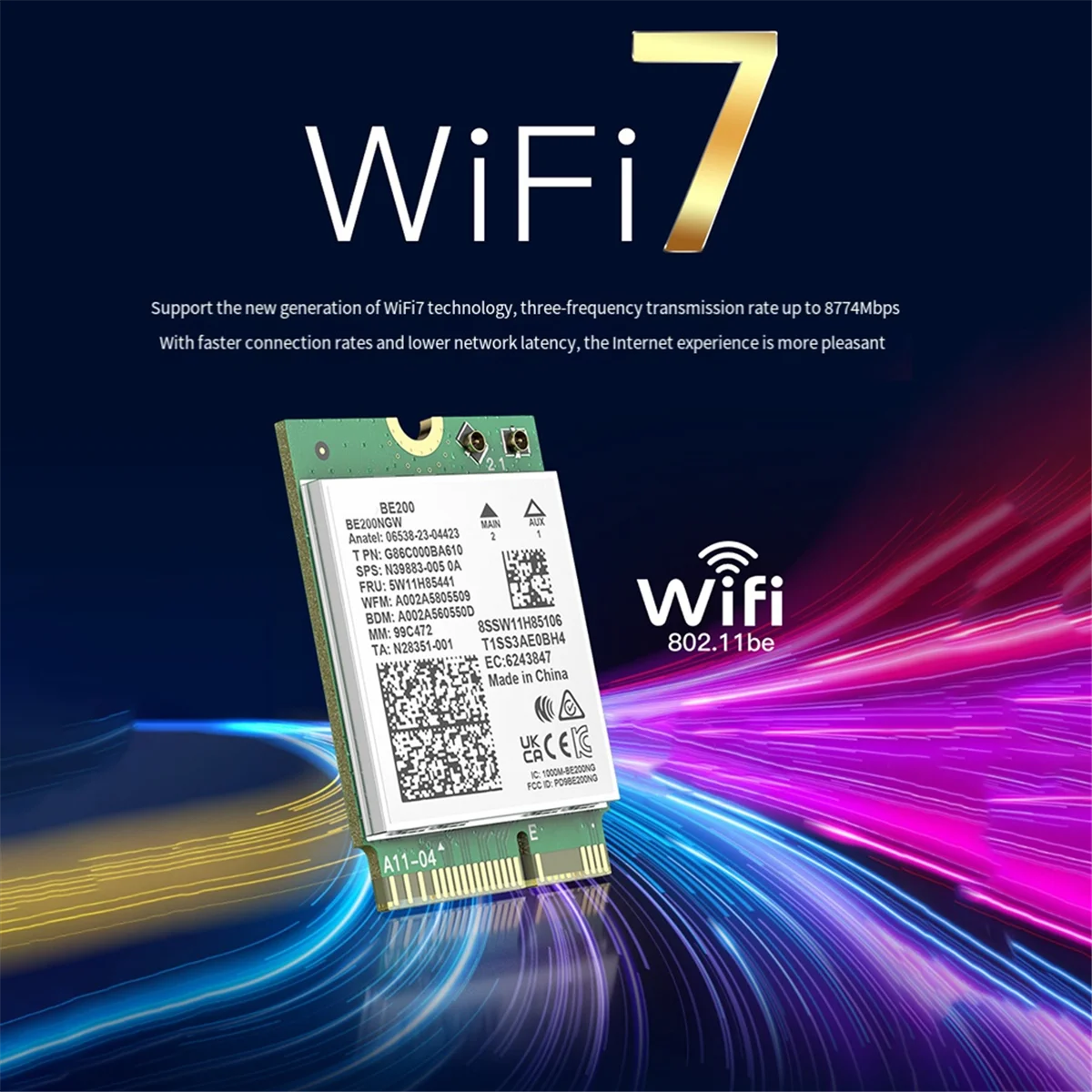 BE200 WiFi7 Network Card 8000Mbps Wifi Adapter Bluetooth 5.4 Tri Band 2.4G/5G/6GHz BE200NGW M.2 NGFF Wireless Adapter