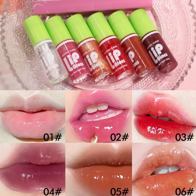 6Pcs Lip Plumping Oil Lip Gloss Crystal Jelly Moisturizing Lip Oil NonSticky Sexy Plumping Gloss Lip Lipstick Makeup Lip Care