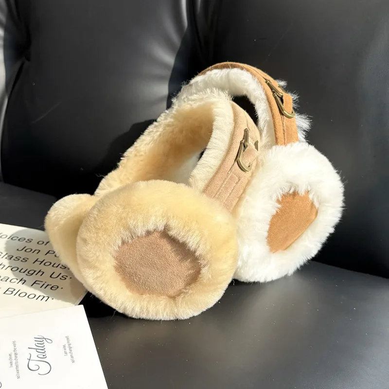 Fashion Real Wool Earmuffs For Unisex Plush Ear Muffs Thickened Wool Ear Winter Warm Suede Earmuffs Outdoor Protection Earmuffs