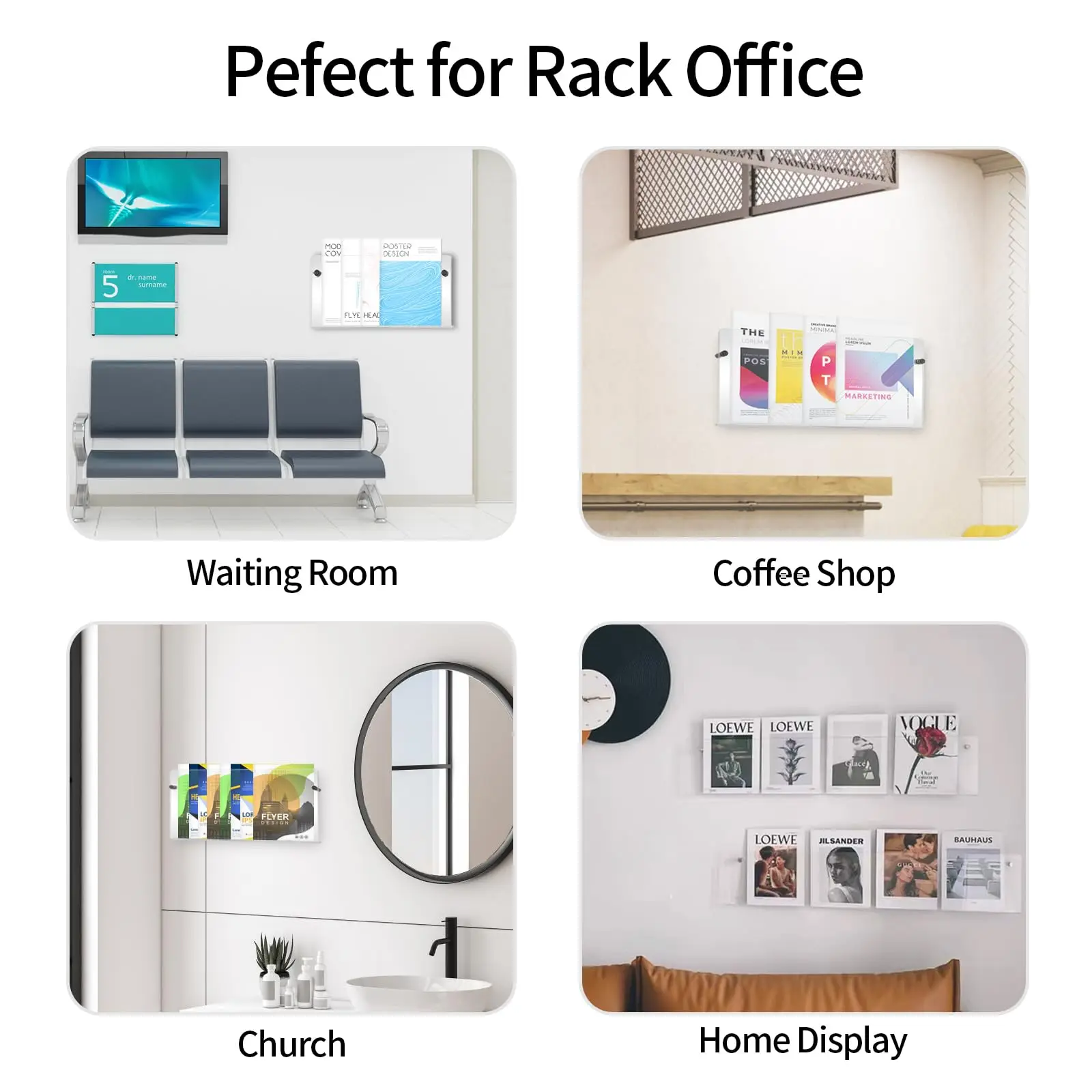 Acrylic Wall Mounted Magazine Rack, Hanging Magazine Holder, Bookshelf, Brochure Rack, Suitable For Meeting Rooms, Living,Homes