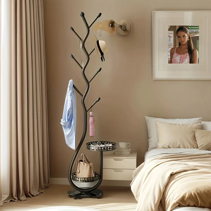 Freistehender Kleiderständer mit 5 Haken, Robuster Metall-Kleiderständer für Eingangsbereich/Schlafzimmer, Platzsparender Montagefreier Kleiderständer