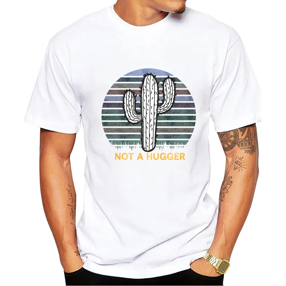 2024 Men's Funny Cactus  Hugger Design T-Shirt Cool Creative Printing Tops