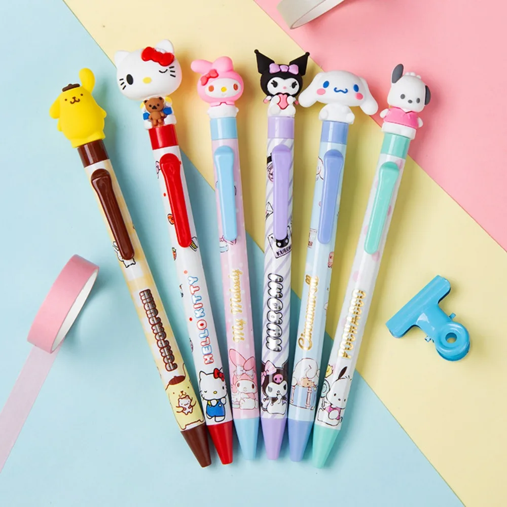 

6pcs/set Sanrio Anime Peripheral Kawaii Cute Kuromi Hello Kitty Quick Drying Black0.5 Mm Gel Pen Student Stationery Supplies