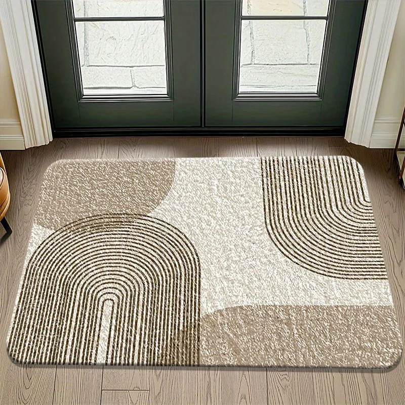 Boho Entrance Doormat Neutral Arch Curve Line Abstract Graphic Rug  Minimalist Mid Century Decor Mat for Home Front Entryway