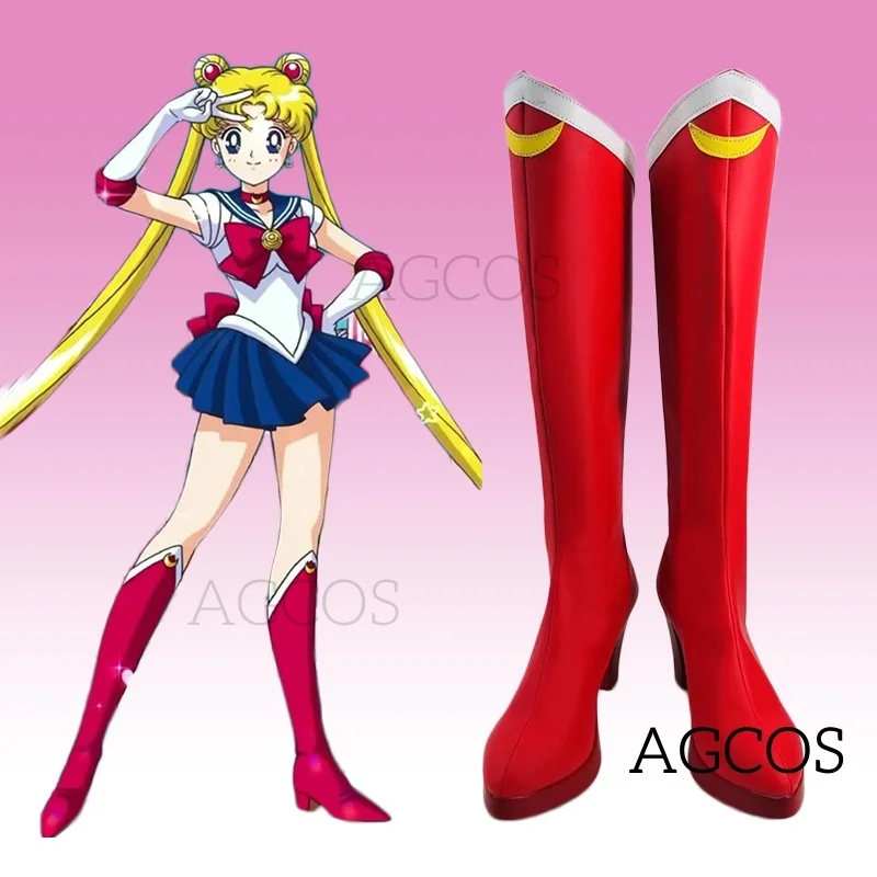 AGCOS Custom Size Sailor Moon Tsukino Usagi Cosplay Shoes Sailor Moon Christmas Cosplay Boots Shoes