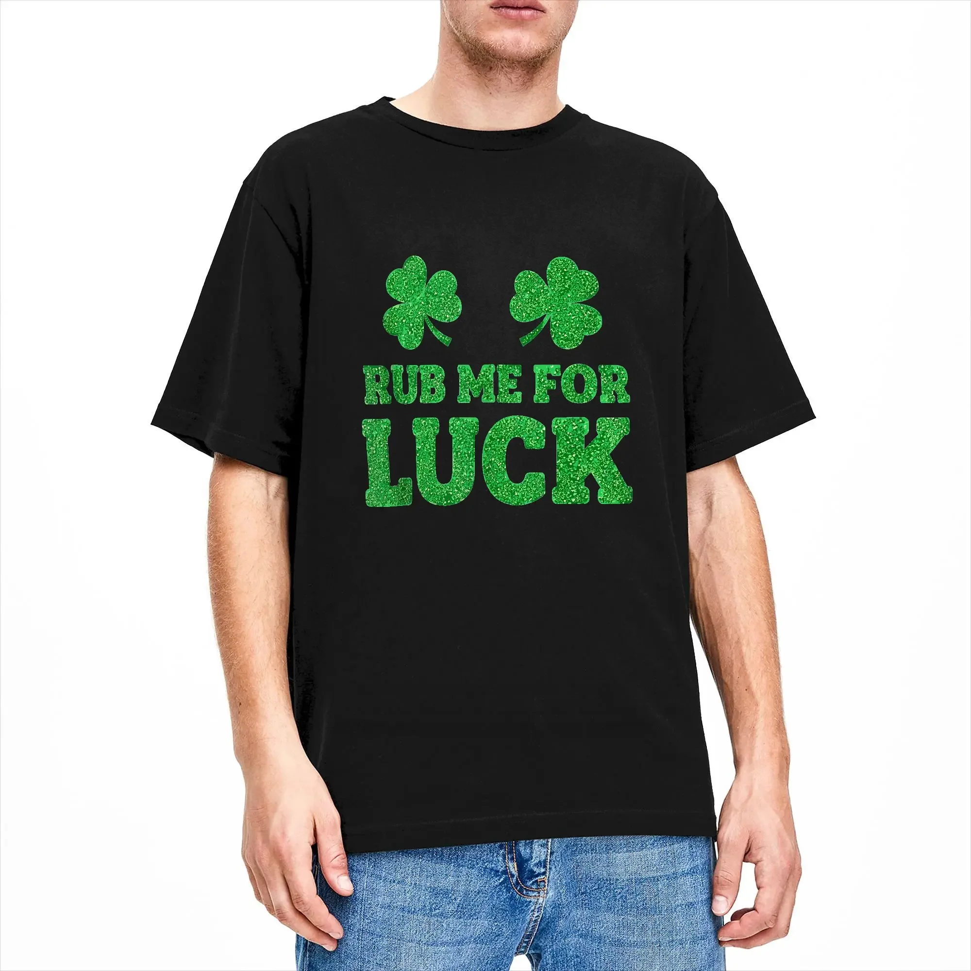 St.Patrick‘s Day Rub Me for Luck Shamrocks Shenanigans Men's T Shirts Casual Tees Short Sleeve T-Shirts Cotton Printed Clothing