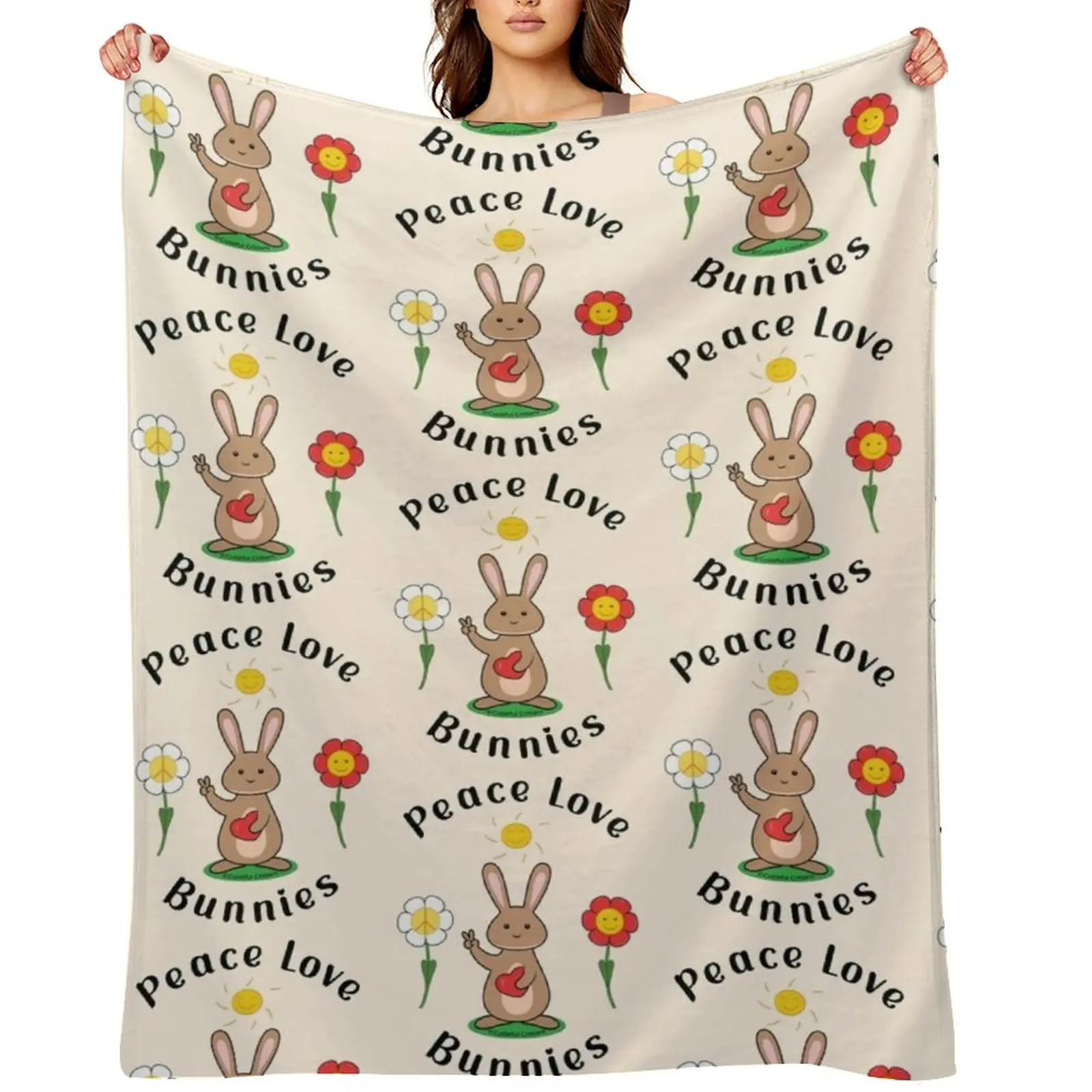 Peace Love Bunnies Throw Blanket anime Designers Thermal Retros Blankets