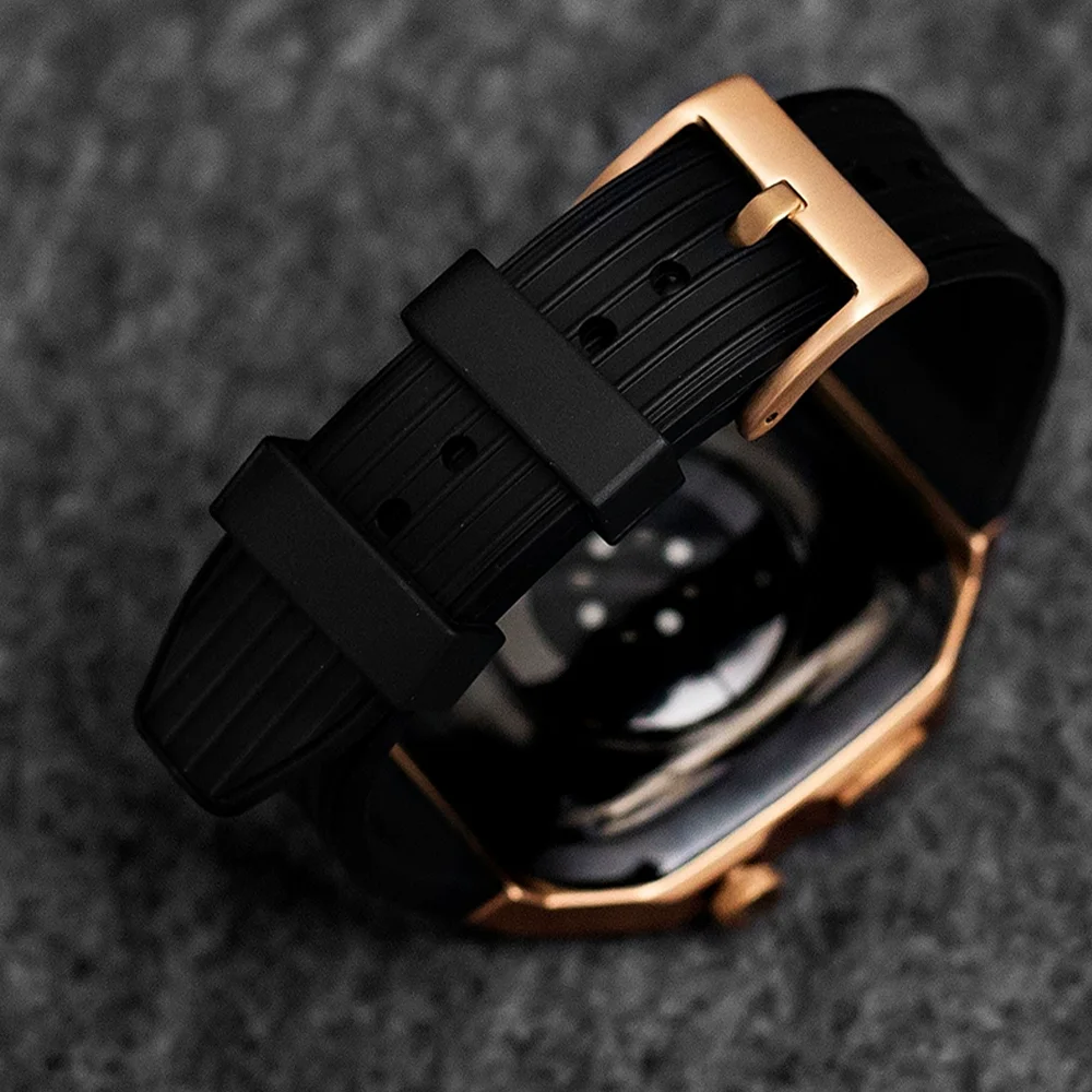 Popular multiple color and size stainless steel gold and black frame protective case with strap for apple watch series