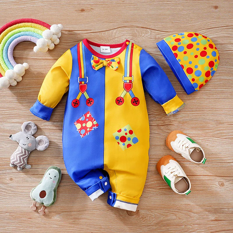 2PCS Boy And Girl Cute And Funny Children's Clothing Role-Playing Holiday Clothing Long Sleeved Spring And Autumn Jumpsuit+Hat